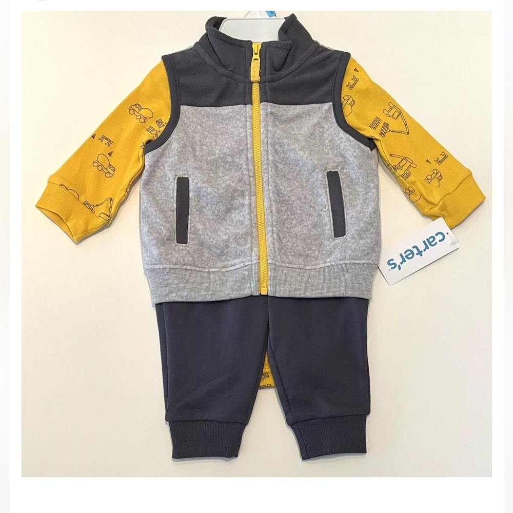 Carters Baby Boy Clothes 18 Months Pants Bodysuit Fleece Vest 3 PC Set